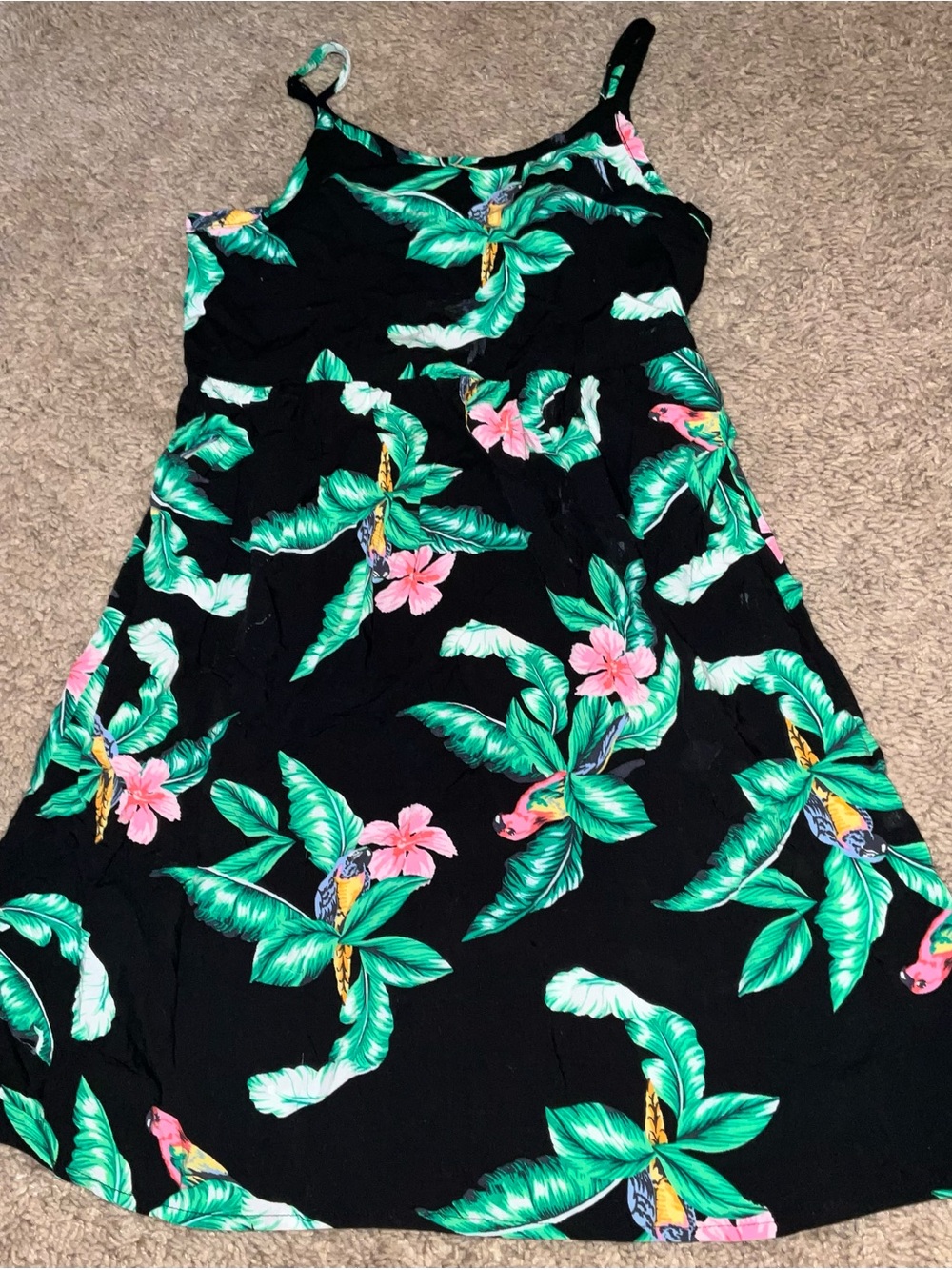 Tropical Black Floral Sundress with Pink Hibiscus